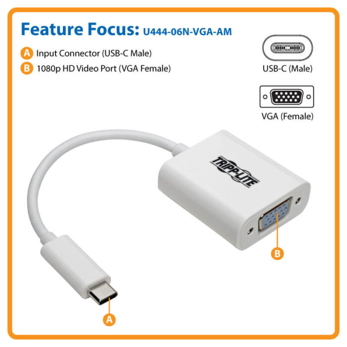 USB-C to VGA Adapter – HD Type-C to VGA Converter Supports 1080p Display for Monitor, Projector, LED - Image 2