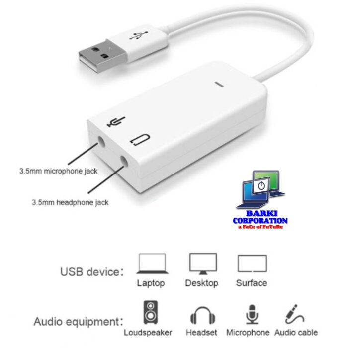 Plug & Play USB 2.0 External Sound Adapter with 3.5mm Audio Jack for Headphones & Mic - Image 2