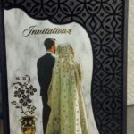 Modern Black & White Wedding E-Invite with Marble Background and Couple Illustration